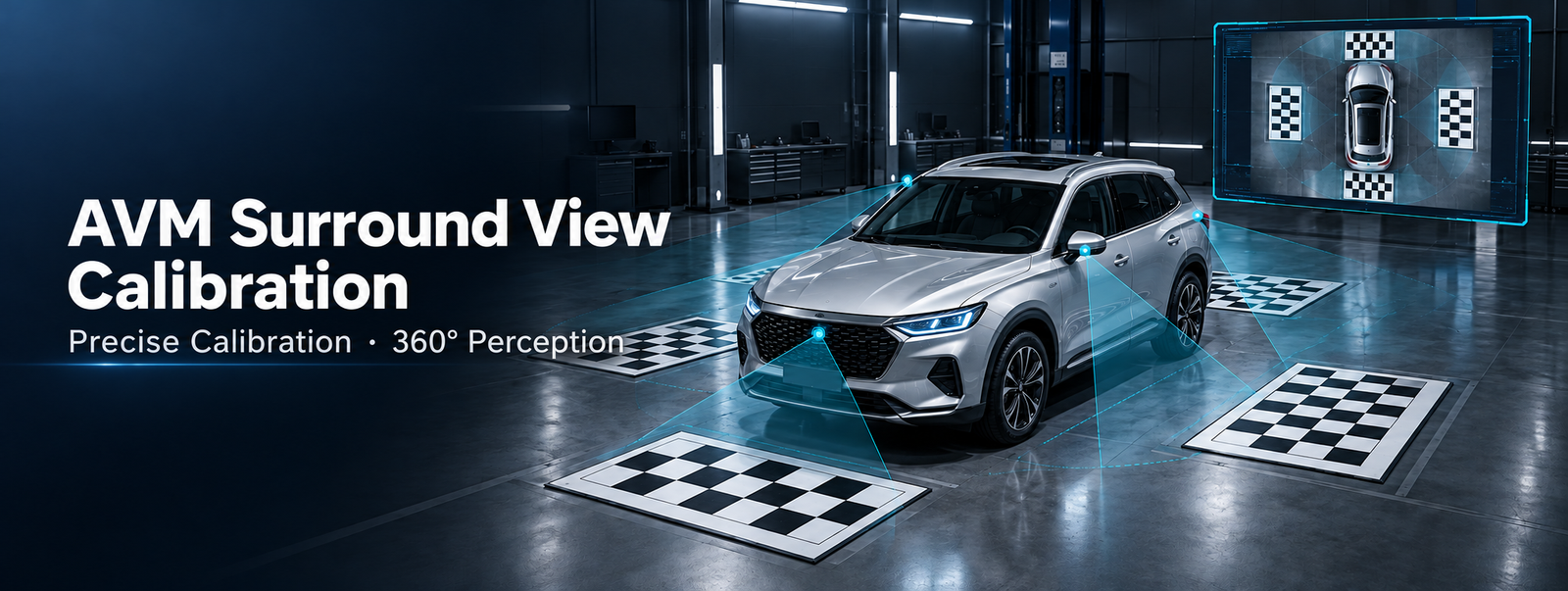 AVM surround view calibration with vehicle and calibration mats